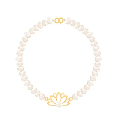 تصویر دستبند طلا سنگی لوتوس و مروارید