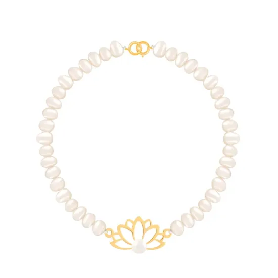تصویر دستبند طلا سنگی لوتوس و مروارید